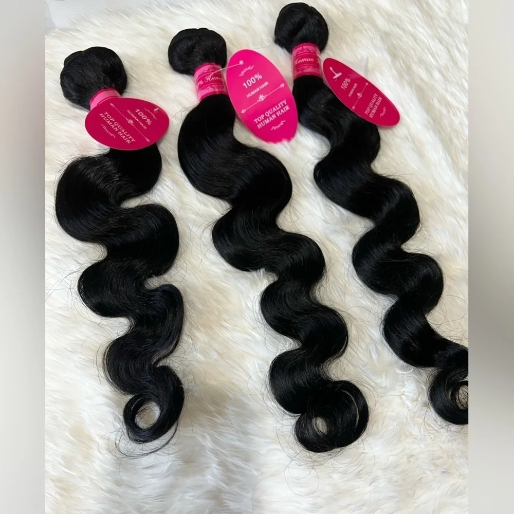 Body Wave Human Hair 20, 22 & 24  Inch 10A Brazilian  Black Virgin Human Bundles